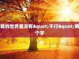 我的世界里没有"不行"两个字