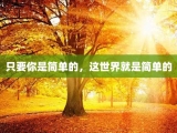 只要你是简单的，这世界就是简单的