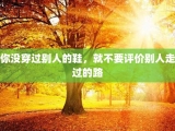 你没穿过别人的鞋，就不要评价别人走过的路