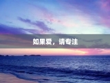如果爱，请专注