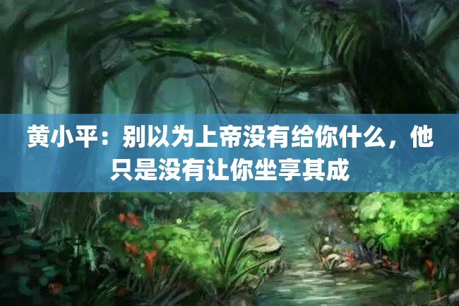 黄小平:别以为上帝没有给你什么,他只是没有让你坐享其成