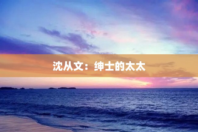 沈从文:绅士的太太