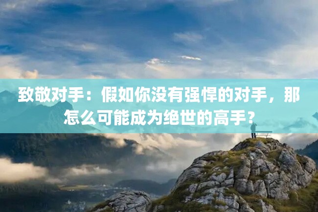 致敬对手:假如你没有强悍的对手,那怎么可能成为绝世的高手?