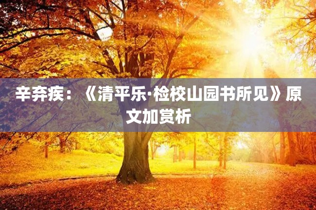 辛弃疾:《清平乐·检校山园书所见》原文加赏析