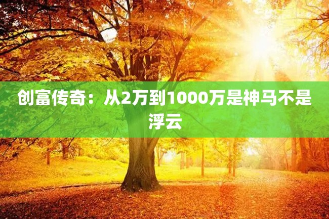 创富传奇:从2万到1000万是神马不是浮云