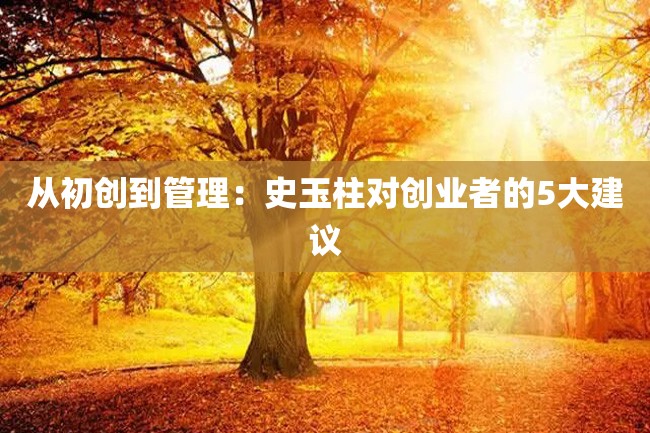 从初创到管理:史玉柱对创业者的5大建议