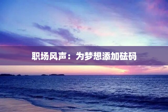 职场风声:为梦想添加砝码
